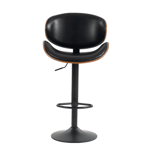 Bancos de bar giratórios, conjunto de 2 - reguláveis em altura, madeira curvada, assento em couro PU, encosto ergonómico e apoio para os pés, para bar e ilha de cozinha em casa - Preto Bancos de bar giratórios, conjunto de 2 - reguláveis em altura, madeira curvada, assento em couro PU, encosto ergonómico e apoio para os pés, para bar e ilha de cozinha em casa - Preto