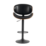 Bancos de bar giratórios, conjunto de 2 - reguláveis em altura, madeira curvada, assento em couro PU, encosto ergonómico e apoio para os pés, para bar e ilha de cozinha em casa - Preto