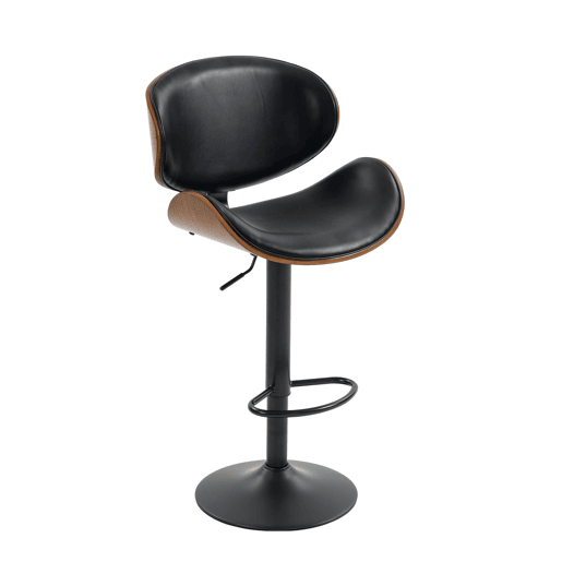 Bancos de bar giratórios, conjunto de 2 - reguláveis em altura, madeira curvada, assento em couro PU, encosto ergonómico e apoio para os pés, para bar e ilha de cozinha em casa - Preto Bancos de bar giratórios, conjunto de 2 - reguláveis em altura, madeira curvada, assento em couro PU, encosto ergonómico e apoio para os pés, para bar e ilha de cozinha em casa - Preto