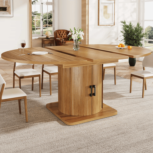 Conjunto de sala de jantar de 5 peças - mesa extensível com gavetas, para 4-6 pessoas, cadeiras em linho cinzento - castanho escuro Conjunto de sala de jantar de 5 peças - mesa extensível com gavetas, para 4-6 pessoas, cadeiras em linho cinzento - castanho escuro