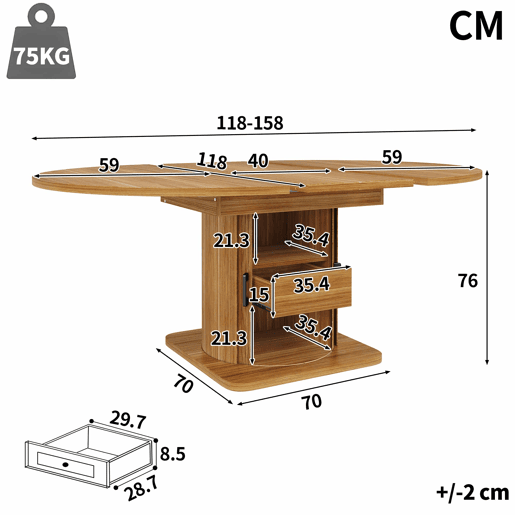 Conjunto de sala de jantar de 5 peças - mesa extensível com gavetas, para 4-6 pessoas, cadeiras em linho cinzento - castanho escuro Conjunto de sala de jantar de 5 peças - mesa extensível com gavetas, para 4-6 pessoas, cadeiras em linho cinzento - castanho escuro