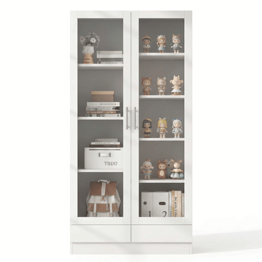 Vitrine 80×40×160 cm - com portas de vidro, 2 gavetas e armário de arrumação multifuncional - Branco Vitrine 80×40×160 cm - com portas de vidro, 2 gavetas e armário de arrumação multifuncional - Branco
