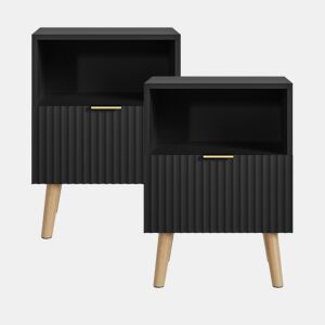 Conjunto de 2 mesas de cabeceira Nand gaveta e compartimento 55x40x30cm Preto en.casa