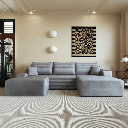 Sofá modular de canto de 270 cm - chaise longue em L, assento profundo, modular - Cinzento