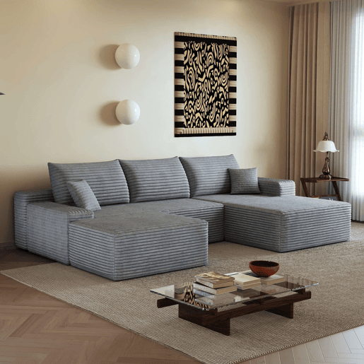 Sofá modular de canto de 270 cm - chaise longue em L, assento profundo, modular - Cinzento