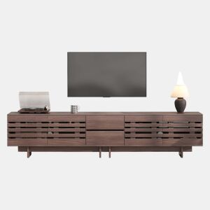 Móvel de TV moderno 200 x 39,5 x 55 cm u2013 para televisores até 80 polegadas, 4 portas basculantes, 2 gavetas, 6 compartimentos de arrumação, sala de estar e quarto u2013 cor de nogueira