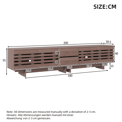 Móvel de TV moderno 200 x 39,5 x 55 cm u2013 para televisores até 80 polegadas, 4 portas basculantes, 2 gavetas, 6 compartimentos de arrumação, sala de estar e quarto u2013 cor de nogueira Móvel de TV moderno 200 x 39,5 x 55 cm u2013 para televisores até 80 polegadas, 4 portas basculantes, 2 gavetas, 6 compartimentos de arrumação, sala de estar e quarto u2013 cor de nogueira