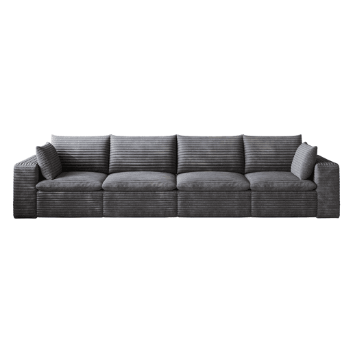 Sofá modular de veludo de 340 cm - design de dupla camada, almofadas removíveis, 4 lugares - Cinza escuro Sofá modular de veludo de 340 cm - design de dupla camada, almofadas removíveis, 4 lugares - Cinza escuro