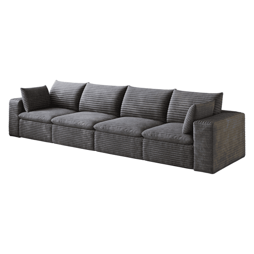 Sofá modular de veludo de 340 cm - design de dupla camada, almofadas removíveis, 4 lugares - Cinza escuro Sofá modular de veludo de 340 cm - design de dupla camada, almofadas removíveis, 4 lugares - Cinza escuro