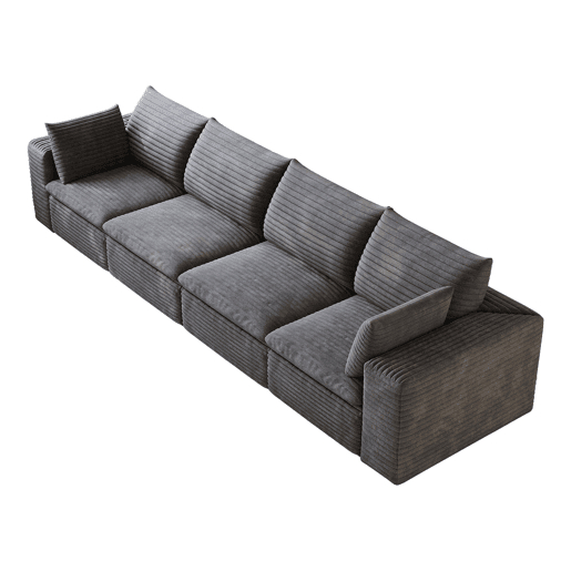 Sofá modular de veludo de 340 cm - design de dupla camada, almofadas removíveis, 4 lugares - Cinza escuro Sofá modular de veludo de 340 cm - design de dupla camada, almofadas removíveis, 4 lugares - Cinza escuro
