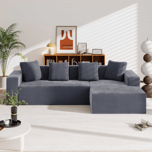 Sofá modular de 3 lugares - modelo Cloud em L, moderno, com assento profundo e estofado - Cinzento
