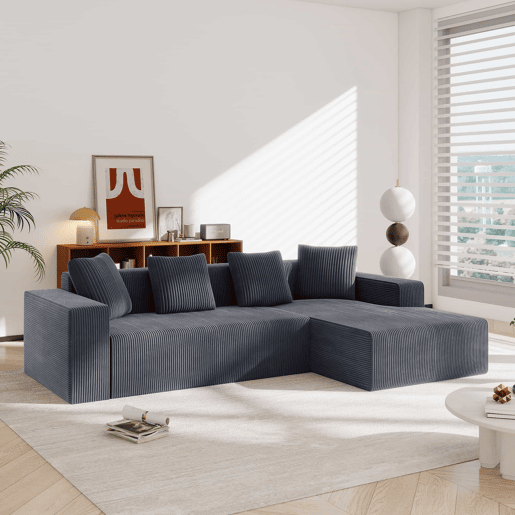 Sofá modular de 3 lugares - modelo Cloud em L, moderno, com assento profundo e estofado - Cinzento