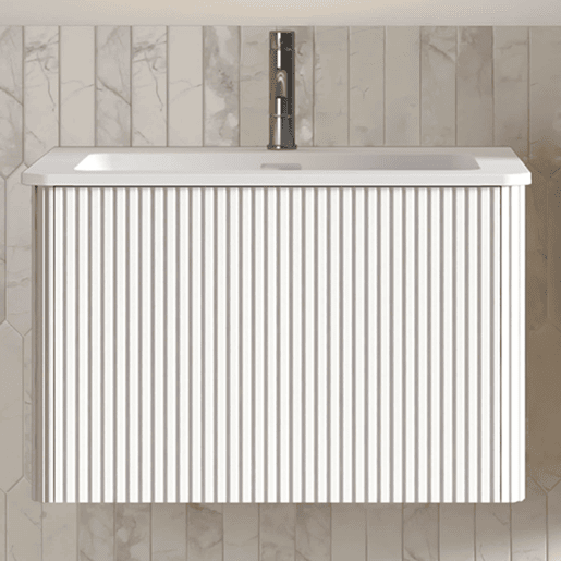 Móvel de casa de banho com lavatório de 61 cm u2013 suspenso, lavatório em resina mineral com design ranhurado para casas de banho pequenas u2013 branco