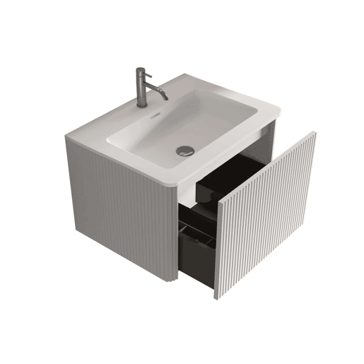 Móvel de casa de banho com lavatório de 61 cm u2013 suspenso, lavatório em resina mineral com design ranhurado para casas de banho pequenas u2013 branco