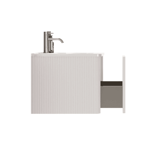 Móvel de casa de banho com lavatório de 61 cm u2013 suspenso, lavatório em resina mineral com design ranhurado para casas de banho pequenas u2013 branco