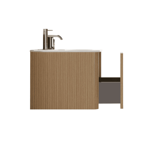 Móvel de casa de banho com lavatório de 61 cm u2013 suspenso, com lavatório em mineral fundido, design ranhurado, pré-montado u2013 cor carvalho natural