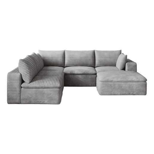 Sofá modular 260 x 250 cm - Cloud em veludo, design de dupla camada - Cinzento Sofá modular 260 x 250 cm - Cloud em veludo, design de dupla camada - Cinzento