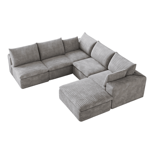 Sofá modular 260 x 250 cm - Cloud em veludo, design de dupla camada - Cinzento Sofá modular 260 x 250 cm - Cloud em veludo, design de dupla camada - Cinzento