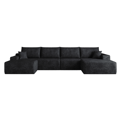 Sofá modular de canto 340 cm - chaise longue em L, assento profundo e design comprimido - preto
