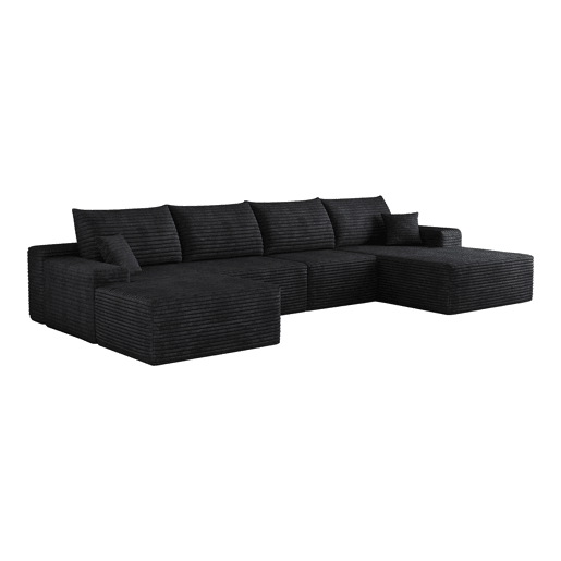 Sofá modular de canto 340 cm - chaise longue em L, assento profundo e design comprimido - preto