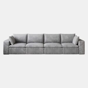 Sofá modular de veludo de 340 cm - design de dupla camada, almofadas removíveis - Cinzento