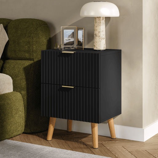 Mesa de cabeceira Nand com 2 gavetas 55x40x30cm Preto en.casa Mesa de cabeceira Nand com 2 gavetas 55x40x30cm Preto en.casa