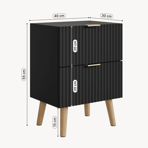Mesa de cabeceira Nand com 2 gavetas 55x40x30cm Preto en.casa Mesa de cabeceira Nand com 2 gavetas 55x40x30cm Preto en.casa