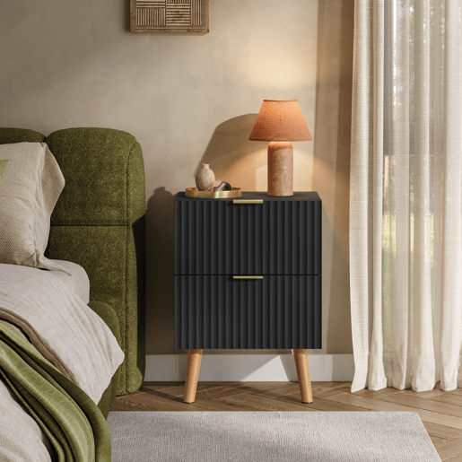 Mesa de cabeceira Nand com 2 gavetas 55x40x30cm Preto en.casa Mesa de cabeceira Nand com 2 gavetas 55x40x30cm Preto en.casa