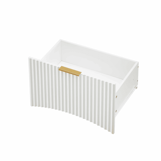 Mesa de cabeceira com gaveta aberta e puxadores dourados, design compacto para o quarto e a sala - Branco Mesa de cabeceira com gaveta aberta e puxadores dourados, design compacto para o quarto e a sala - Branco
