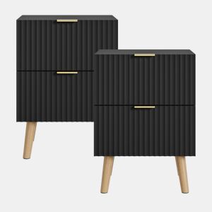 Conjunto de 2 mesas de cabeceira Nand 2 gavetas 55x40x30cm Preto en.casa