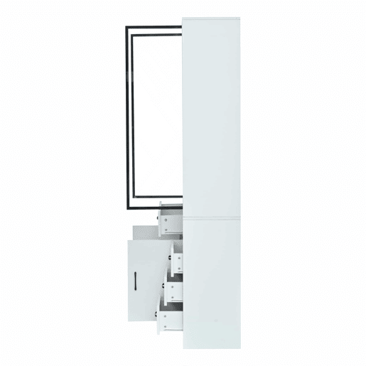 Vitrine alta 120 x 35 x 200 cm - 13 compartimentos, 4 gavetas, portas com LED - Branco Vitrine alta 120 x 35 x 200 cm - 13 compartimentos, 4 gavetas, portas com LED - Branco