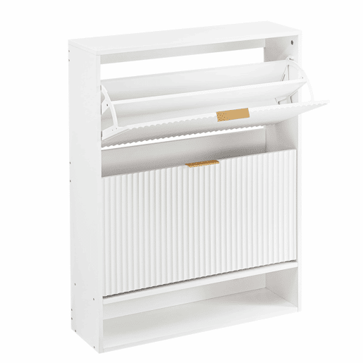 Aparador 80 x 24 cm - frente com ranhuras, altura ajustável, sistema anti-tombamento, com tampo decorativo para a entrada - branco Aparador 80 x 24 cm - frente com ranhuras, altura ajustável, sistema anti-tombamento, com tampo decorativo para a entrada - branco
