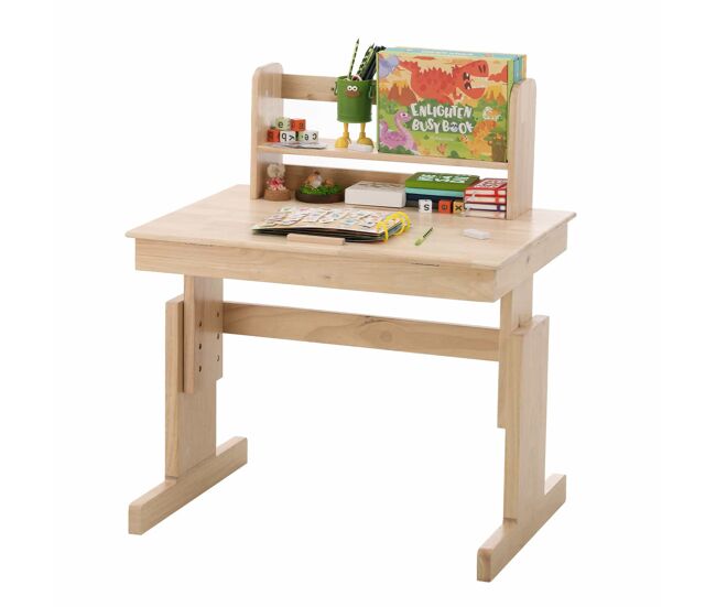 Escritorio infantil ajustable - madera maciza, multifuncional, tablero abatible, soporte para libros, certificado de seguridad - natural
