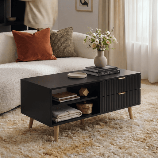 Mesa de centro Nand com 2 gavetas 100x50x45cm Preto en.casa