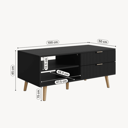 Mesa de centro Nand com 2 gavetas 100x50x45cm Preto en.casa