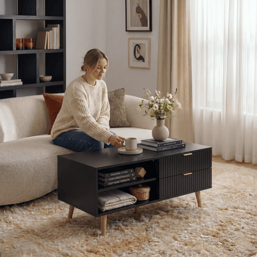 Mesa de centro Nand com 2 gavetas 100x50x45cm Preto en.casa