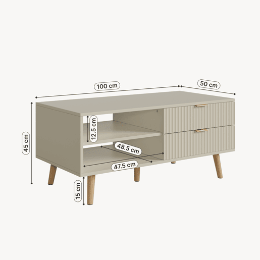 Mesa de centro Nand com 2 gavetas 100x50x45cm Cor areia en.casa Mesa de centro Nand com 2 gavetas 100x50x45cm Cor areia en.casa