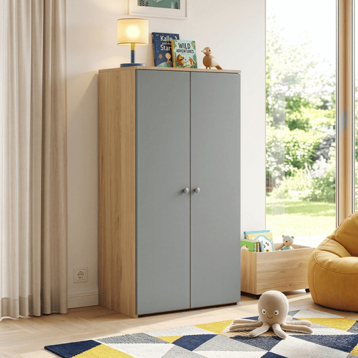 Roupeiro infantil Beldinupp 2 portas 1 varão 123x60x40cm Carvalho Cinzento en.casa Roupeiro infantil Beldinupp 2 portas 1 varão 123x60x40cm Carvalho Cinzento en.casa