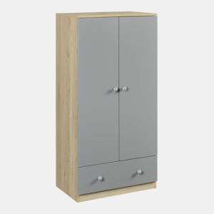 Roupeiro infantil Beldinupp 2 portas 1 varão 1 gaveta 123x60x40cm Carvalho  Cinzento en.casa