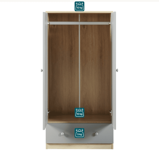 Roupeiro infantil Beldinupp 2 portas 1 varão 1 gaveta 123x60x40cm Carvalho Cinzento en.casa Roupeiro infantil Beldinupp 2 portas 1 varão 1 gaveta 123x60x40cm Carvalho Cinzento en.casa