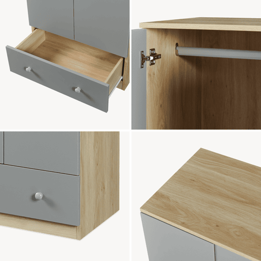 Roupeiro infantil Beldinupp 2 portas 1 varão 1 gaveta 123x60x40cm Carvalho Cinzento en.casa Roupeiro infantil Beldinupp 2 portas 1 varão 1 gaveta 123x60x40cm Carvalho Cinzento en.casa