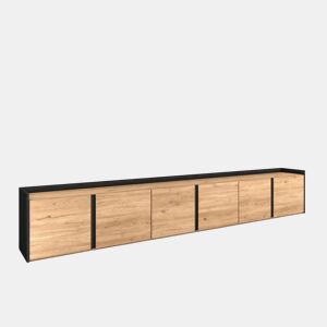 Móvel de TV, Muito espaço de arrumação, 309x35x50 cm, Para televisores até 80, Estante para TV, Estilo moderno, Carvalho e preto