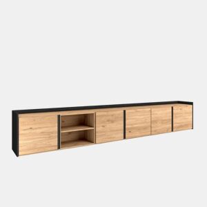Móvel de TV, Muito espaço de arrumação, 309x35x50 cm, Para televisores até 80, Suspensos, Estilo moderno, Carvalho e preto