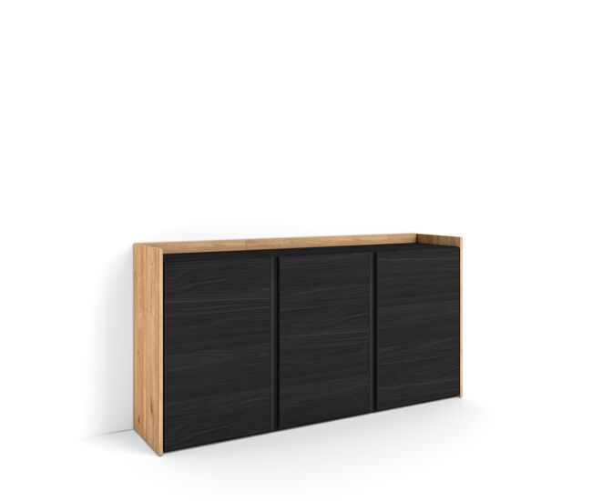 Aparadores para salón, gran capacidad de almacenaje, 156x35x80 cm, 3 puertas, armario, zapatero, estilo moderno, negro y roble