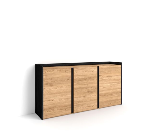 Aparadores para salón, gran capacidad de almacenaje, 156x35x80 cm, 3 puertas, armario, zapatero, estilo moderno, roble y negro