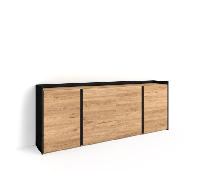 Aparadores para salón, gran capacidad de almacenaje, 207x35x80 cm, 4 puertas, armario, zapatero, estilo moderno, roble y negro