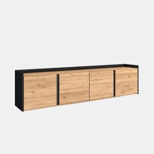Móvel de TV, Muito espaço de arrumação, 207x35x50 cm, Para televisores até 80, Suspensos, Estilo moderno, Carvalho e preto