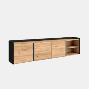 Móvel de TV, Muito espaço de arrumação, 207x35x50 cm, Para televisores até 80, Suspensos, Estilo moderno, Carvalho e preto