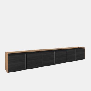Móvel de TV, Muito espaço de arrumação, 309x35x50 cm, Para televisores até 80, Estante para TV, Estilo moderno, Preto e Carvalho