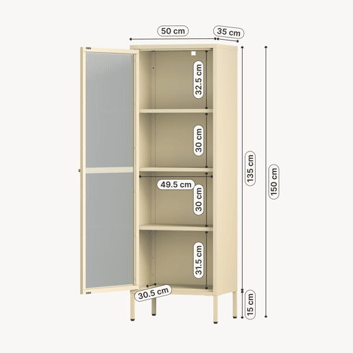 Vitrina Säkylä 1 porta aço 150x50x35 cm Camelo en.casa Vitrina Säkylä 1 porta aço 150x50x35 cm Camelo en.casa